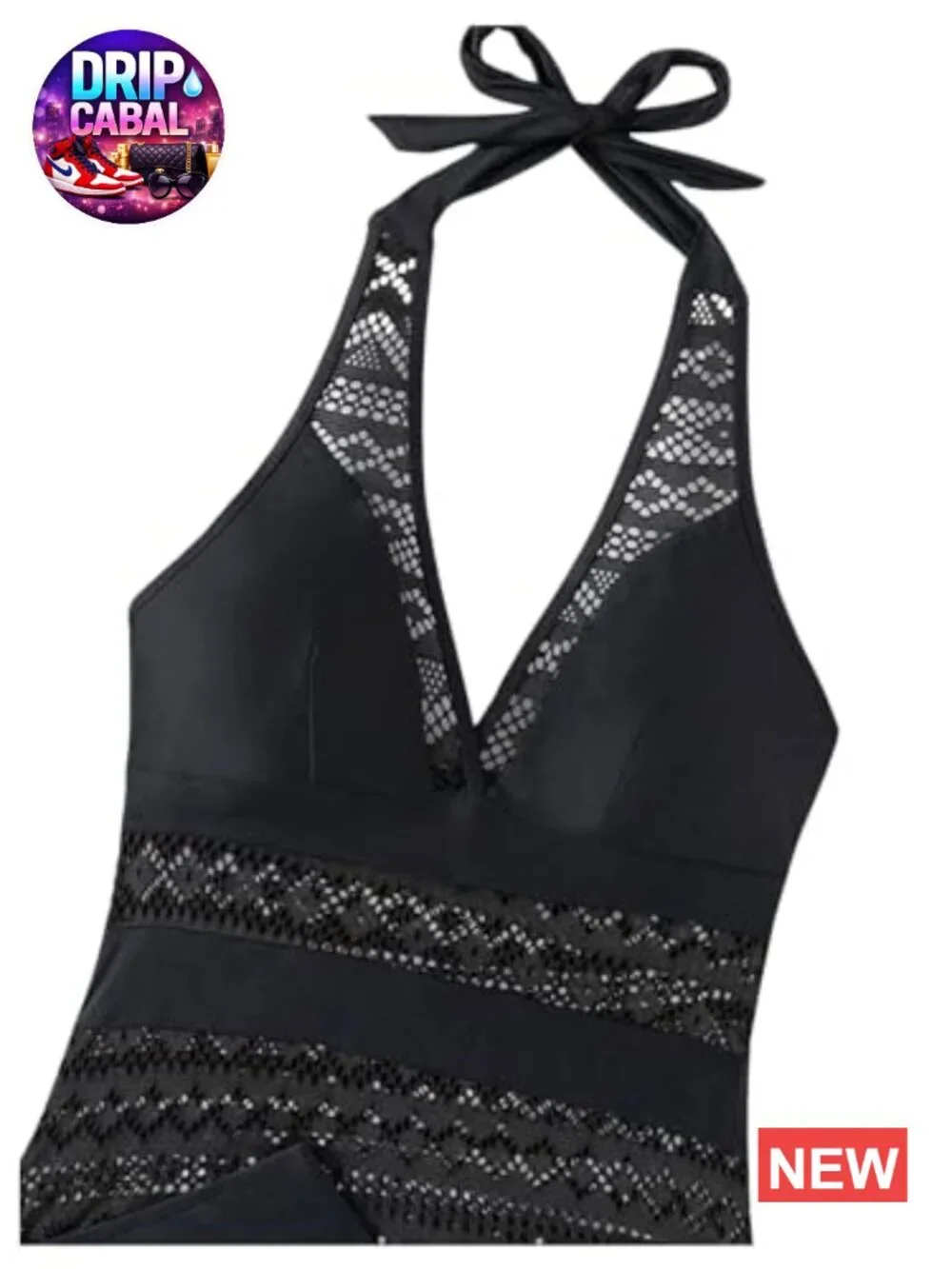 Women's Crochet Halter Tankini Swimsuits High Waisted Bathing Suit Swim Wear